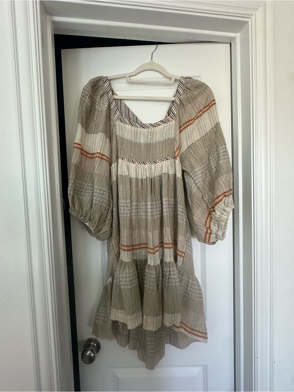 Free People Beige Striped Square Neck Tiered Mini Dress - Picture 5 of 5